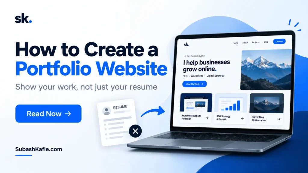 How to create a portfolio website featuring SubashKafle.com homepage design, project examples, and a professional portfolio layout.